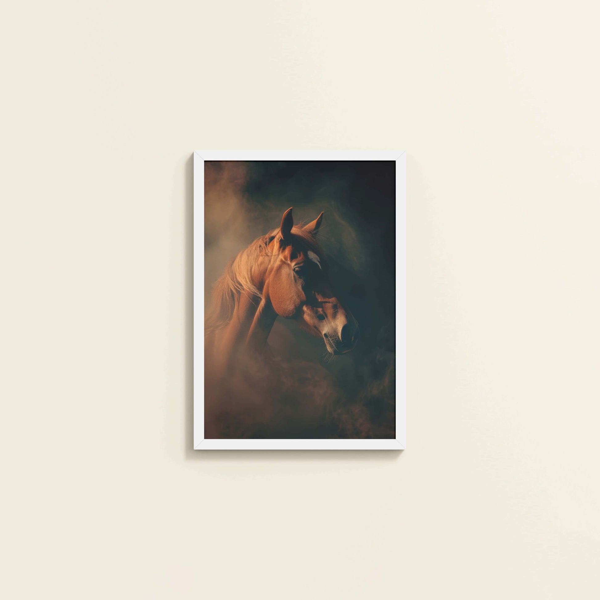 Wall View of Graceful Strength – Horse Head Wall Art Frame in White Color Frame