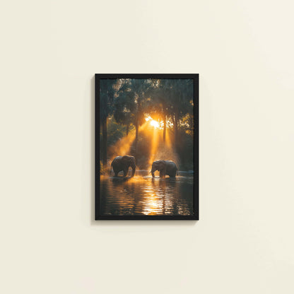 Wall View of Glorious Dawn – Elephants in Nature Wall Frame in Black Color Frame