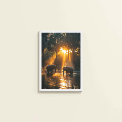 Wall View of Glorious Dawn – Elephants in Nature Wall Frame in White Color Frame