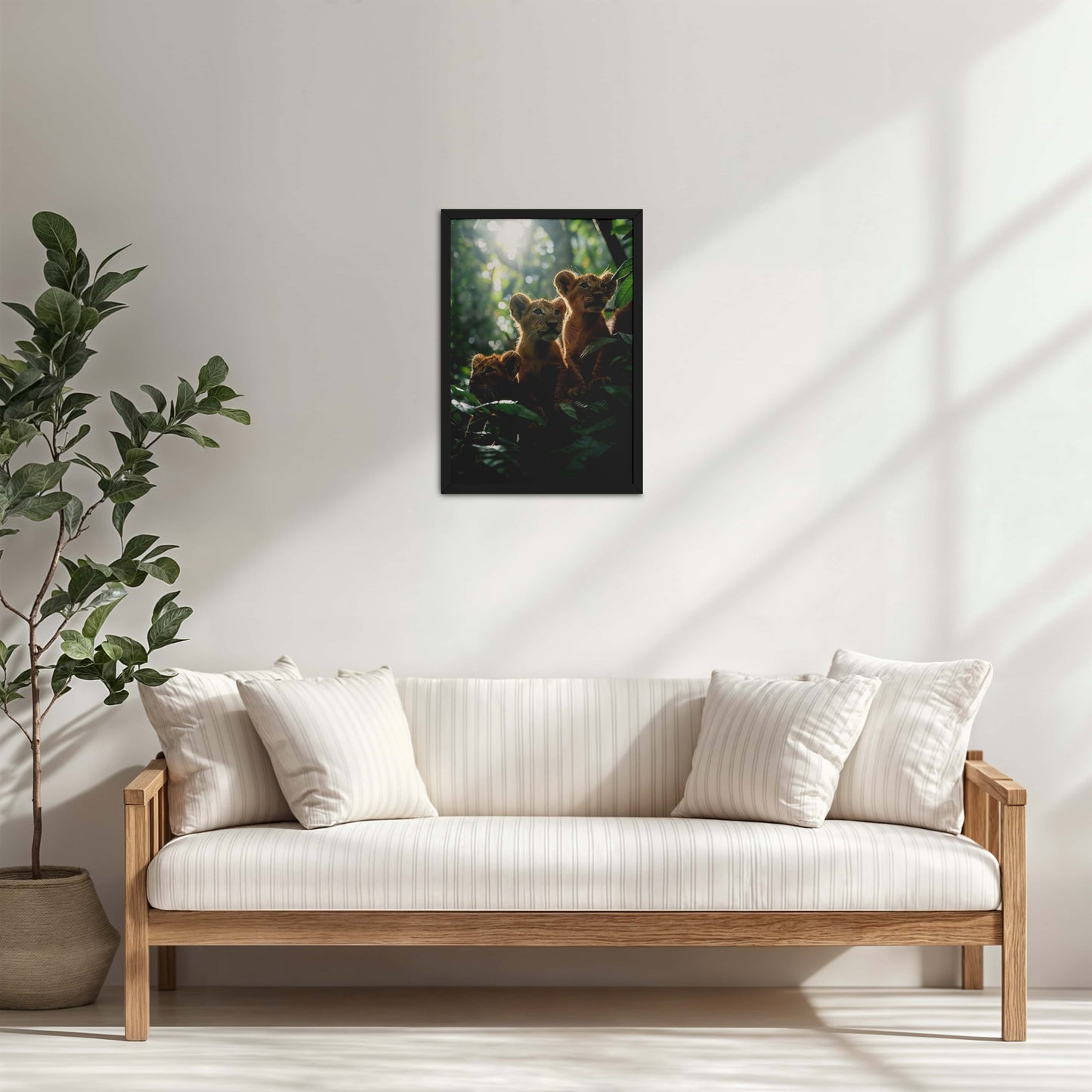 Living Room Cabinet Table Preview of Curious Cubs – Lion Trio in the Forest Photo Frame in Black Color Frame