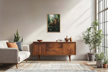 Living Room Sofa Preview of Curious Cubs – Lion Trio in the Forest Photo Frame in Natrual Color Frame
