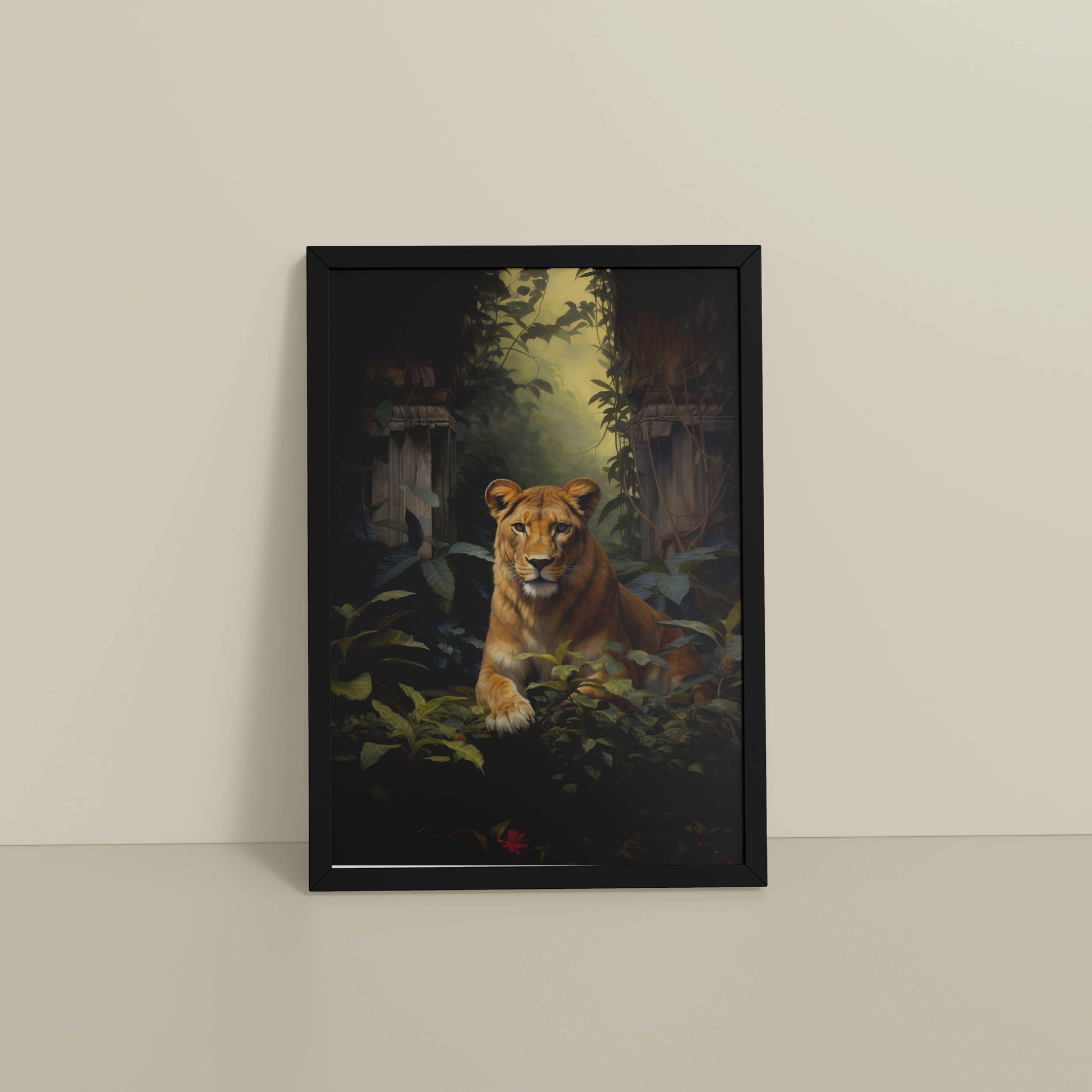 Floor View of Pride of the Wild – Lion Wall Art & Photo Frame in Black Color Frame