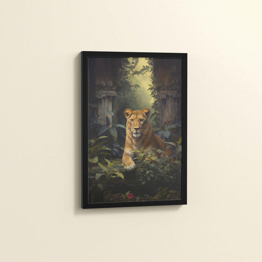 Side View of Pride of the Wild – Lion Wall Art & Photo Frame in Black Color Frame