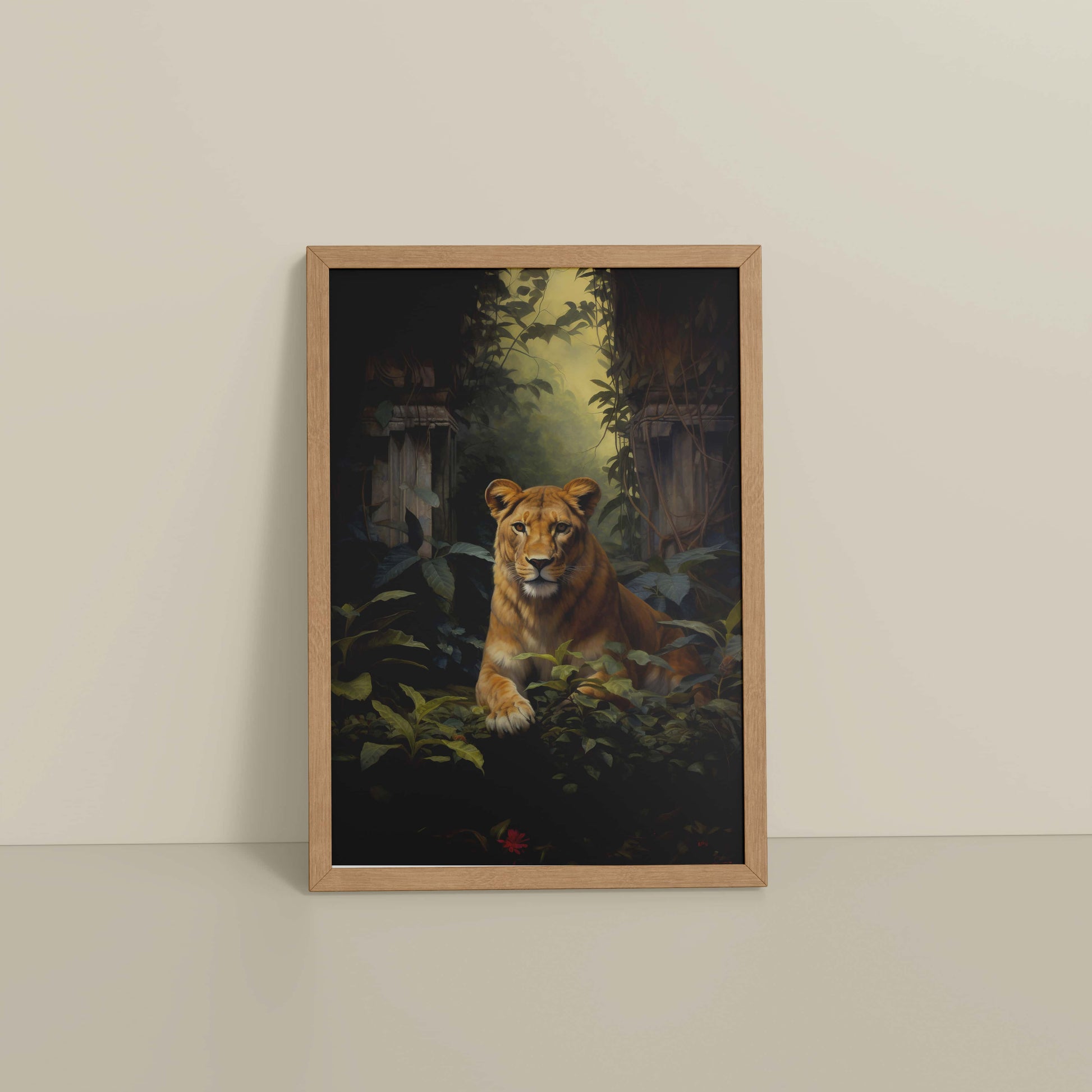Floor View of Pride of the Wild – Lion Wall Art & Photo Frame in Natrual Color Frame