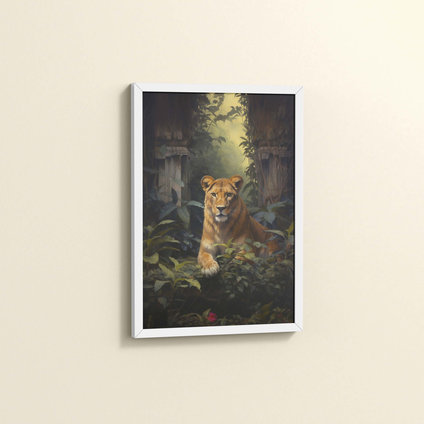 Side View of Pride of the Wild – Lion Wall Art & Photo Frame in White Color Frame