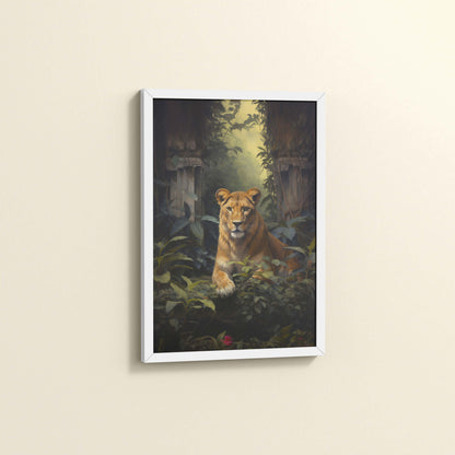 Side View of Pride of the Wild – Lion Wall Art & Photo Frame in White Color Frame