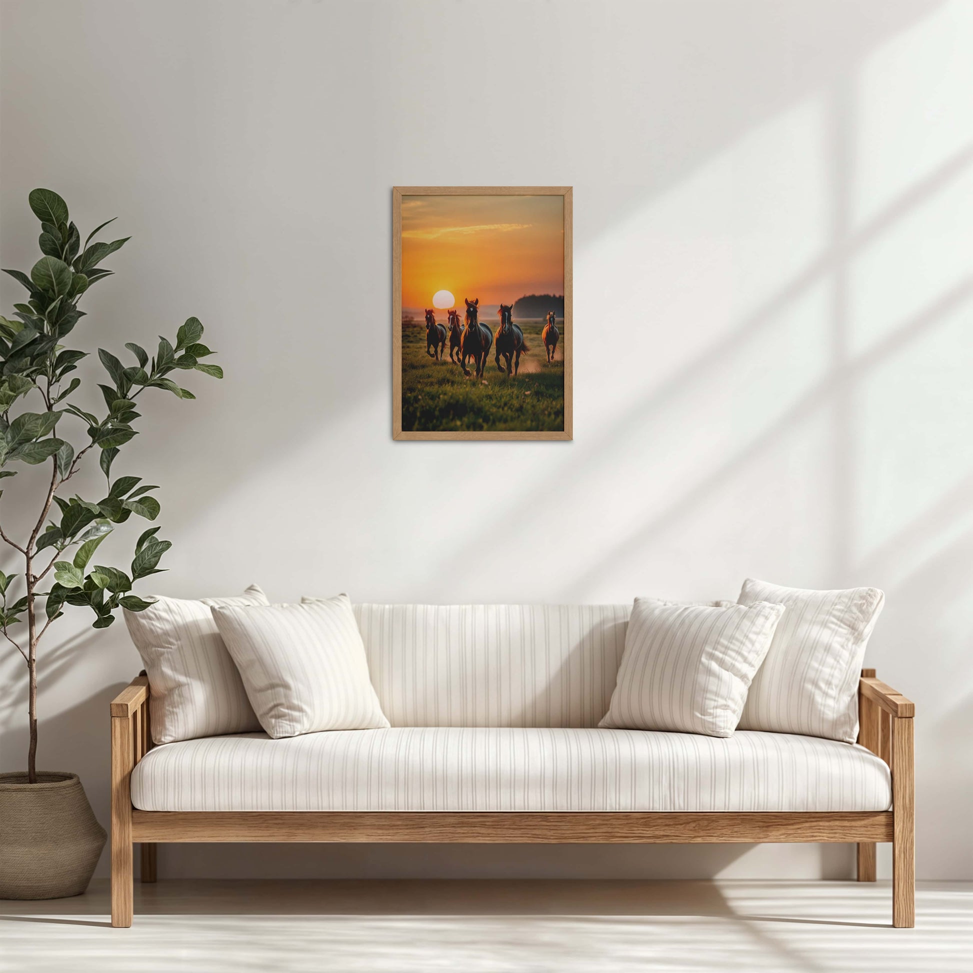 Living Room Cabinet Table Preview of Sunrise Spirit – Running Horses in Wall Art & Frame in Natrual Color Frame