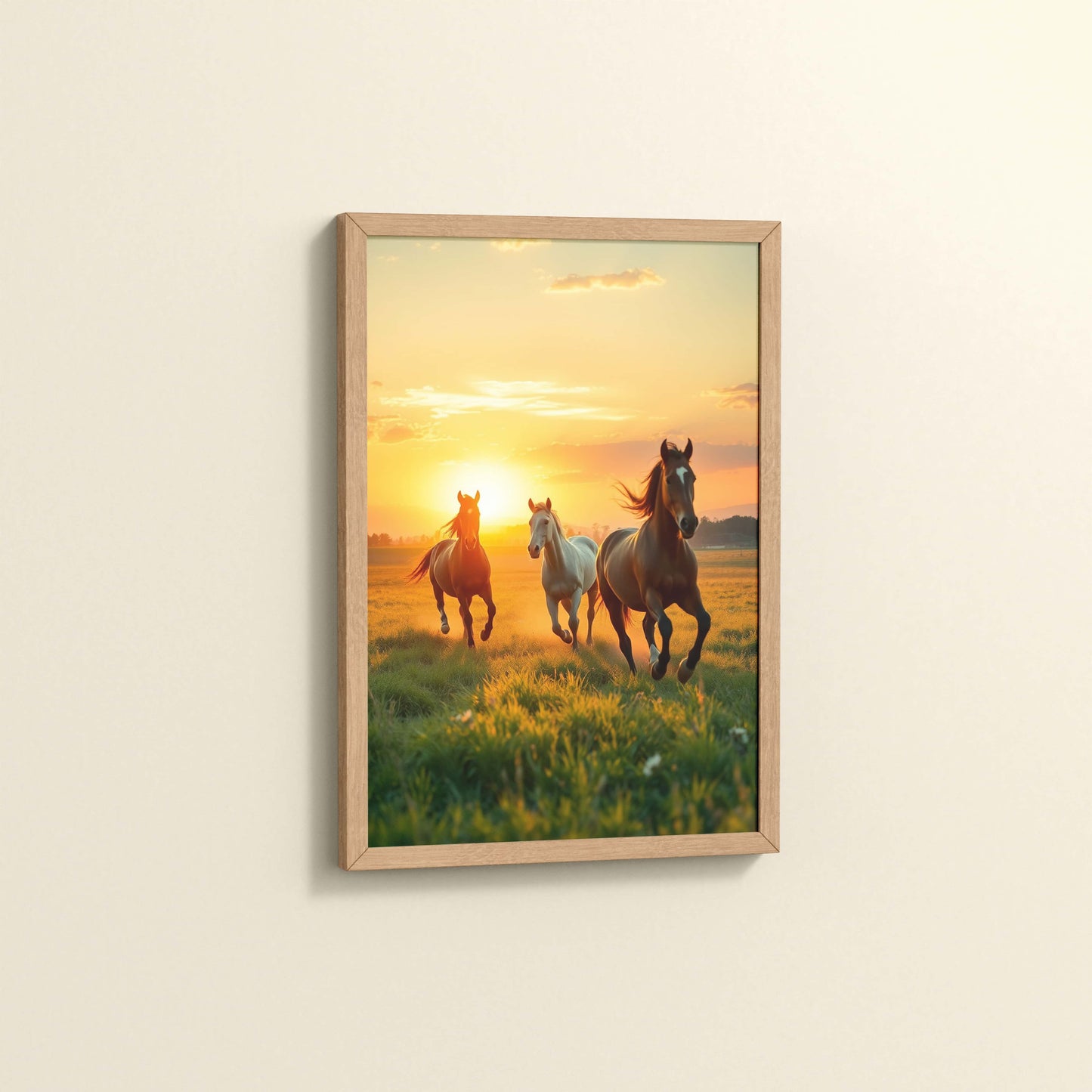 Side View of Morning Gallop – Horse at Sunrise Photo Frame in Natrual Color Frame