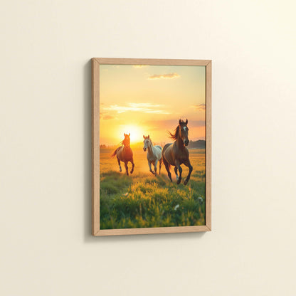 Side View of Morning Gallop – Horse at Sunrise Photo Frame in Natrual Color Frame