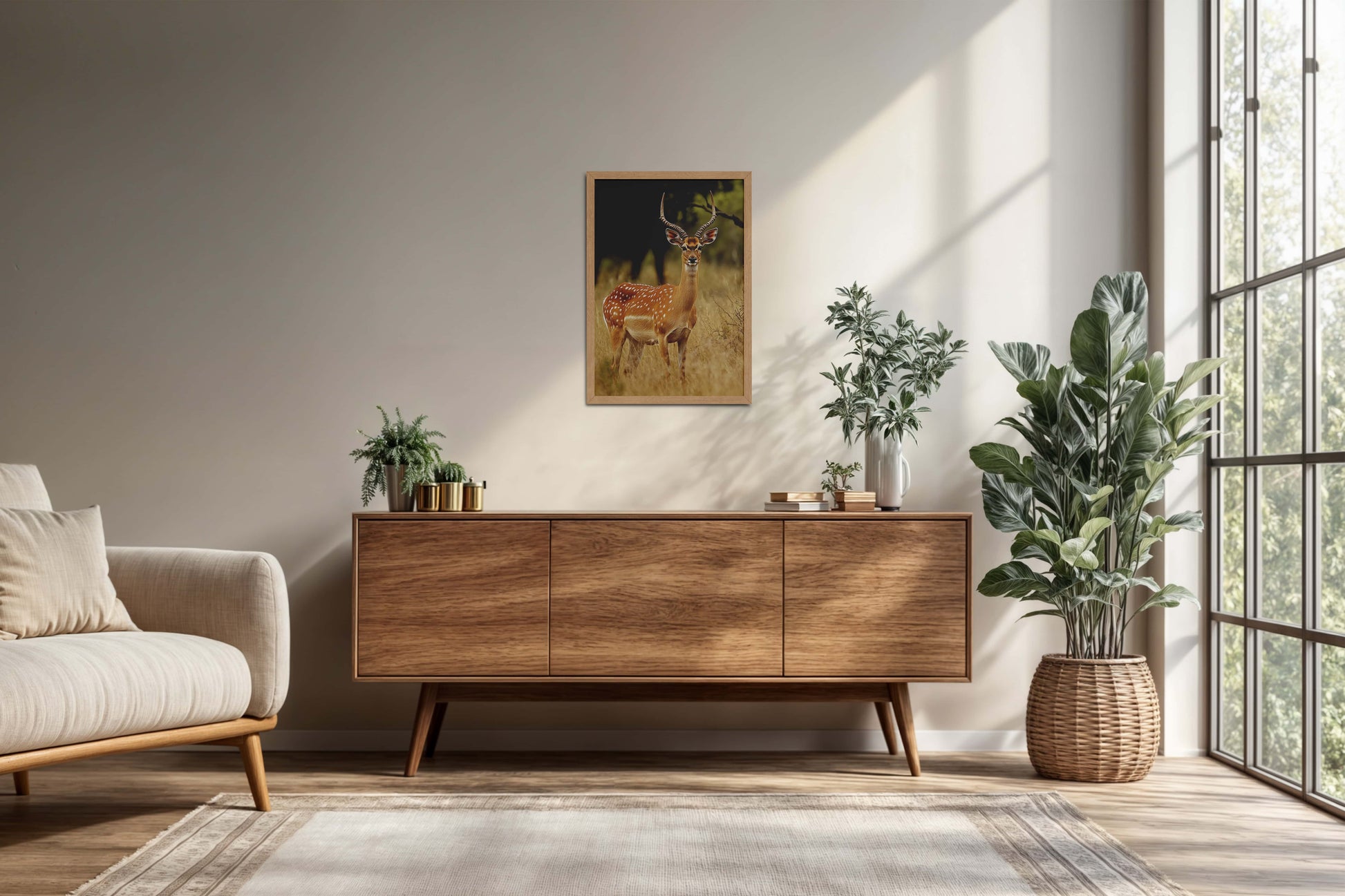 Living Room Cabinet Preview of Grace of the Wild – Deer in Wildlife Wall Photo Frame in Natrual Color Frame