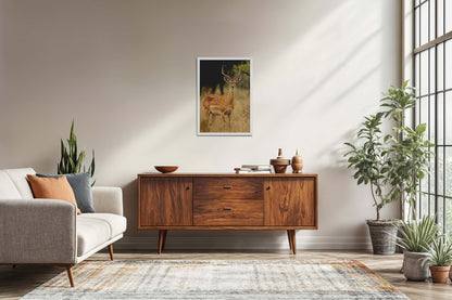 Living Room Sofa Preview of Grace of the Wild – Deer in Wildlife Wall Photo Frame in White Color Frame