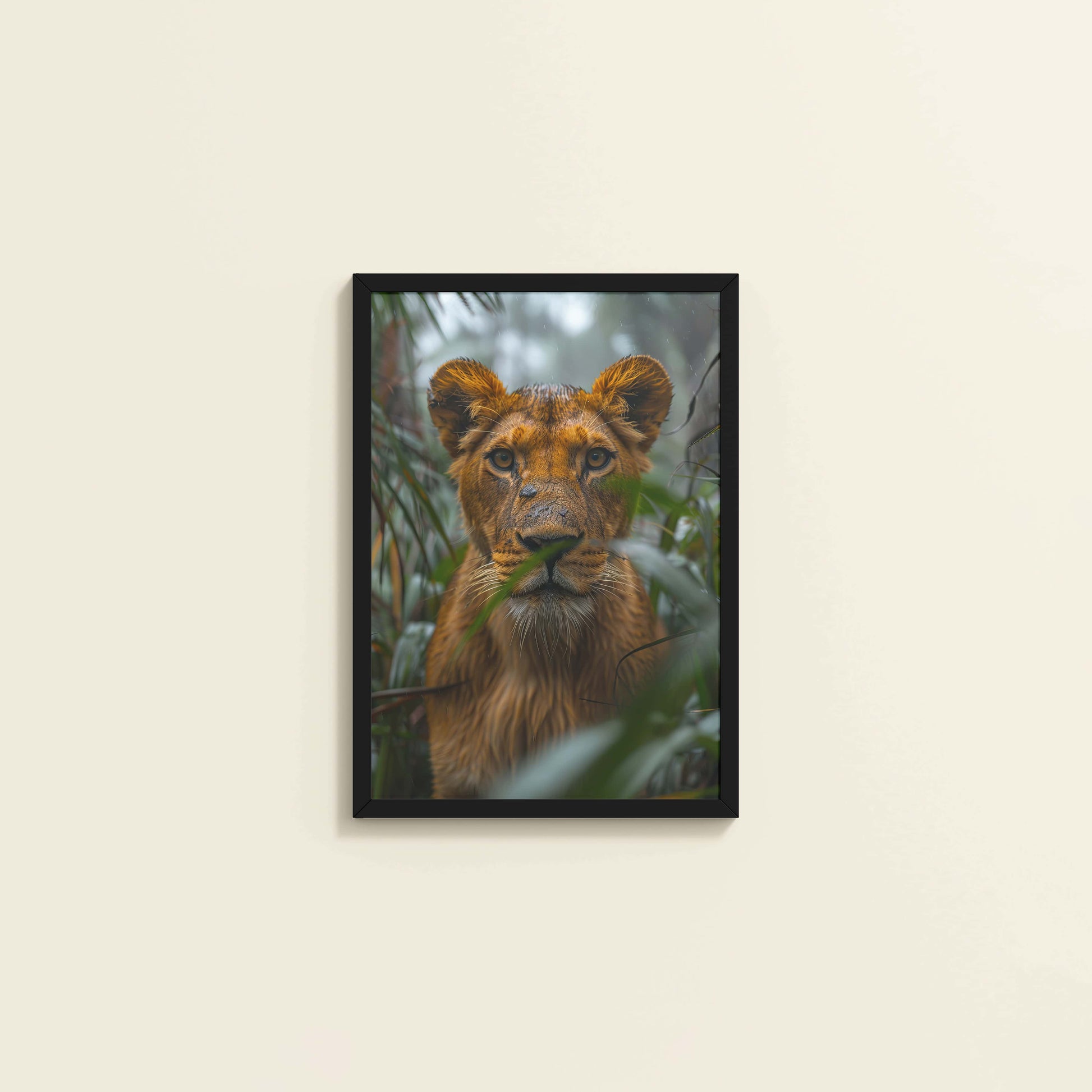 Wall View of Little King – Lion Cub in Forest Wall Art & Frame in Black Color Frame