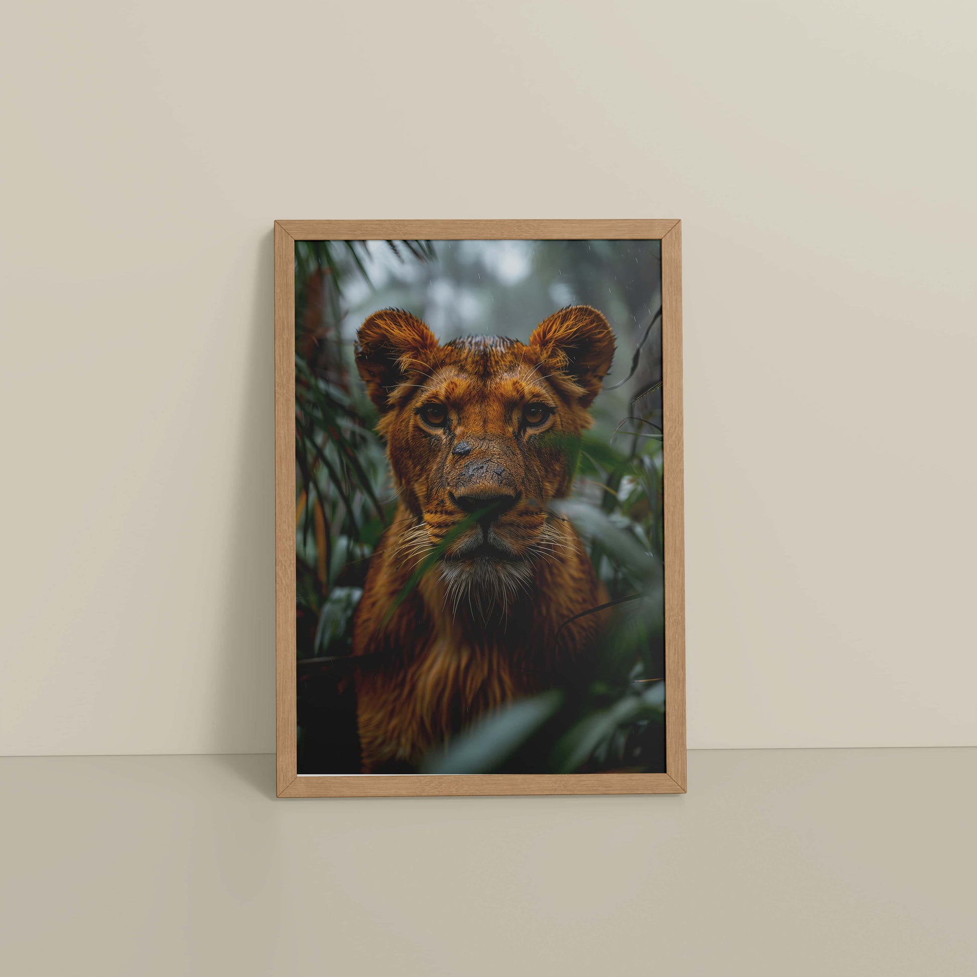 Floor View of Little King – Lion Cub in Forest Wall Art & Frame in Natrual Color Frame