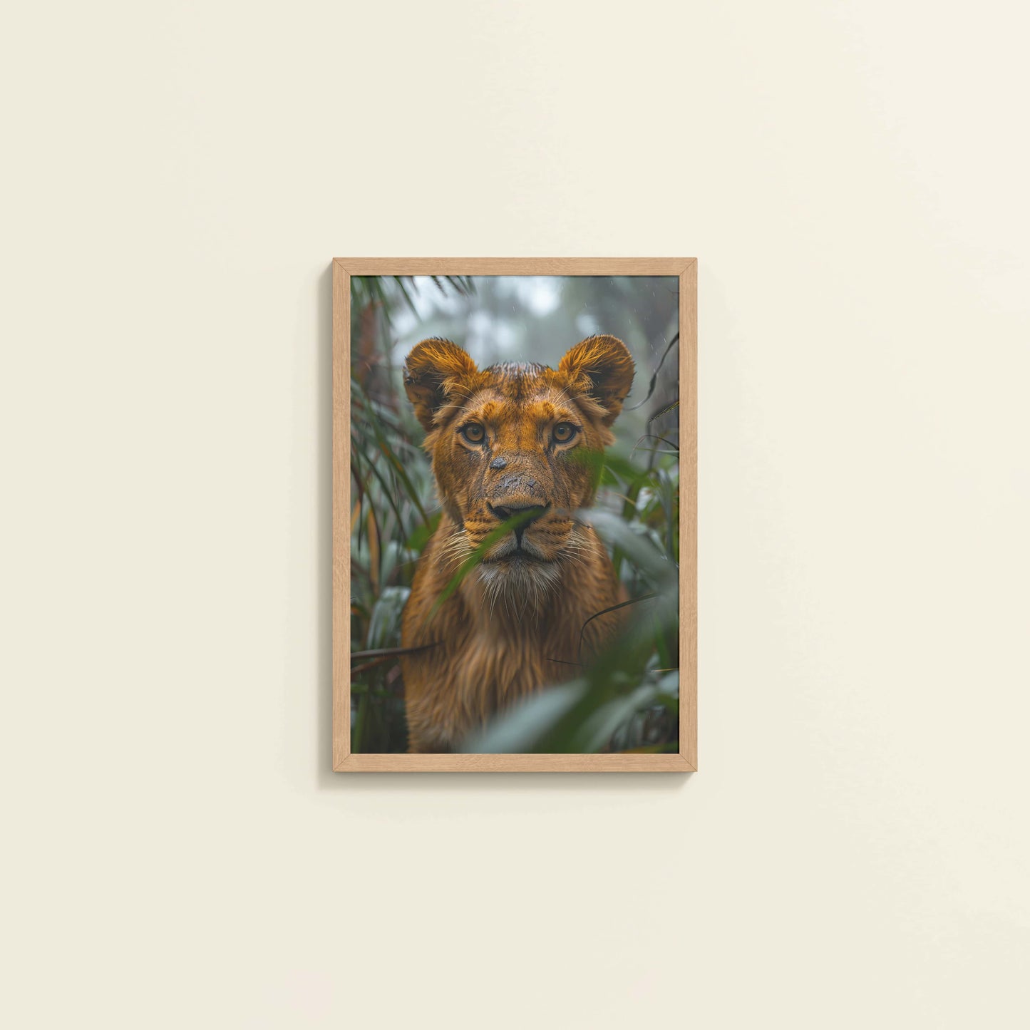Wall View of Little King – Lion Cub in Forest Wall Art & Frame in Natrual Color Frame