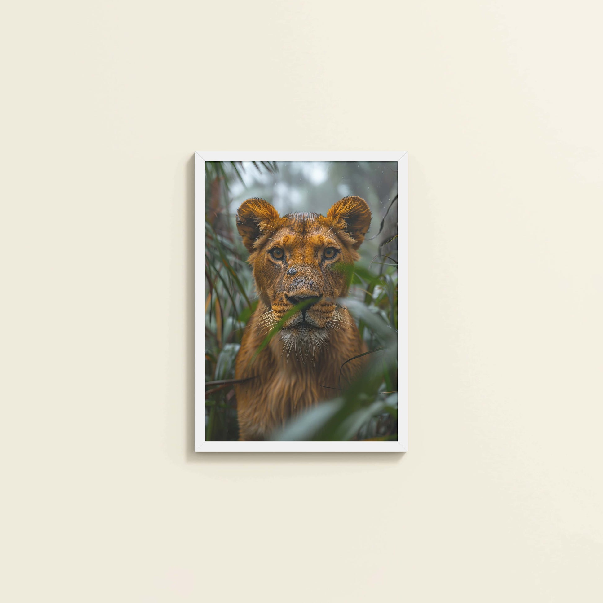 Wall View of Little King – Lion Cub in Forest Wall Art & Frame in White Color Frame
