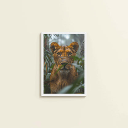 Wall View of Little King – Lion Cub in Forest Wall Art & Frame in White Color Frame