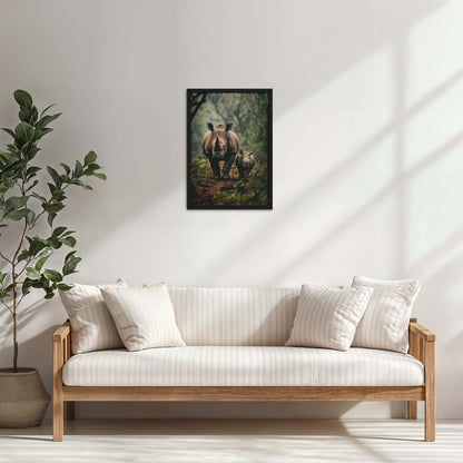 Living Room Cabinet Table Preview of Nature’s Bond – Rhinoceros with Baby Wall Decor in Black Color Frame