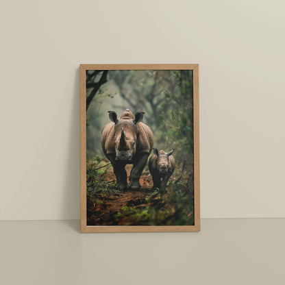 Floor View of Nature’s Bond – Rhinoceros with Baby Wall Decor in Natrual Color Frame