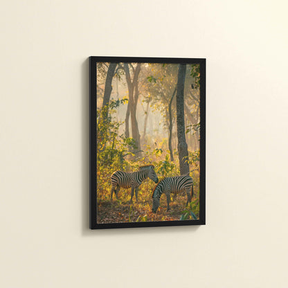 Side View of Grace in Stripes – Zebra with Baby Wall Art Frame in Black Color Frame