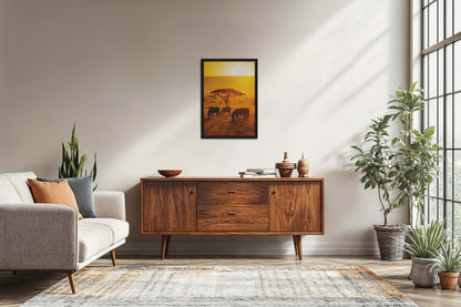 Living Room Sofa Preview of Zebras in Safari – Wildlife Wall Art Decor in Black Color Frame