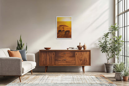 Living Room Sofa Preview of Zebras in Safari – Wildlife Wall Art Decor in White Color Frame