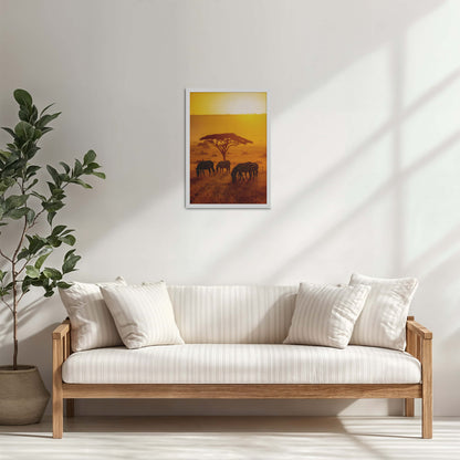 Living Room Cabinet Table Preview of Zebras in Safari – Wildlife Wall Art Decor in White Color Frame