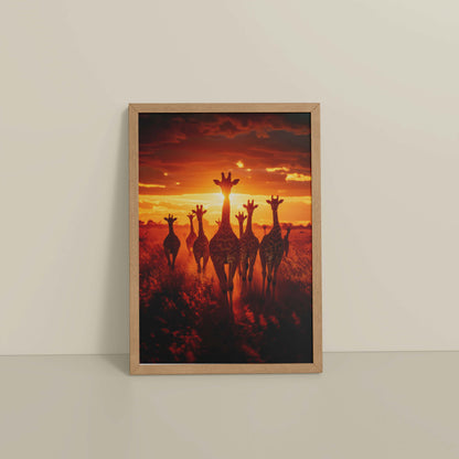 Floor View of Together at Dusk – Giraffe Family Wildlife Photo Frame in Natrual Color Frame