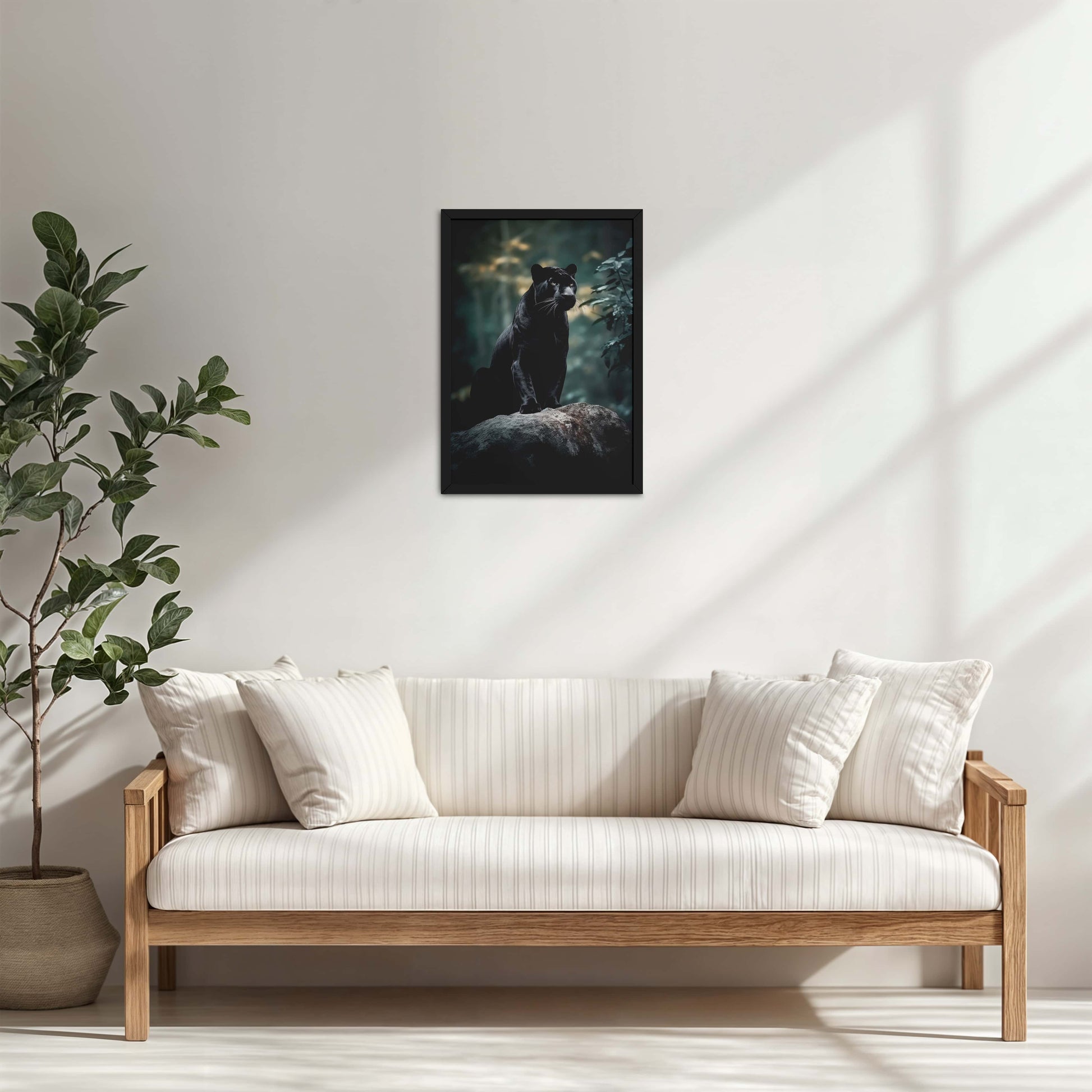 Living Room Cabinet Table Preview of Black Panther in Forest – Wildlife Wall Art Decor in Black Color Frame