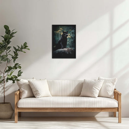 Living Room Cabinet Table Preview of Black Panther in Forest – Wildlife Wall Art Decor in Black Color Frame