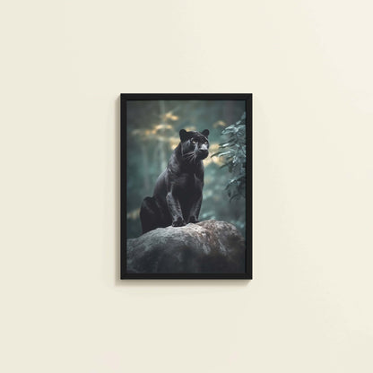 Wall View of Black Panther in Forest – Wildlife Wall Art Decor in Black Color Frame