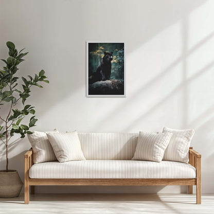 Living Room Cabinet Table Preview of Black Panther in Forest – Wildlife Wall Art Decor in White Color Frame