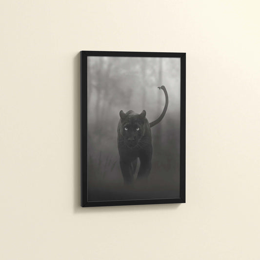 Side View of Silent Hunter – Black Panther Wildlife Wall Art Frame in Black Color Frame
