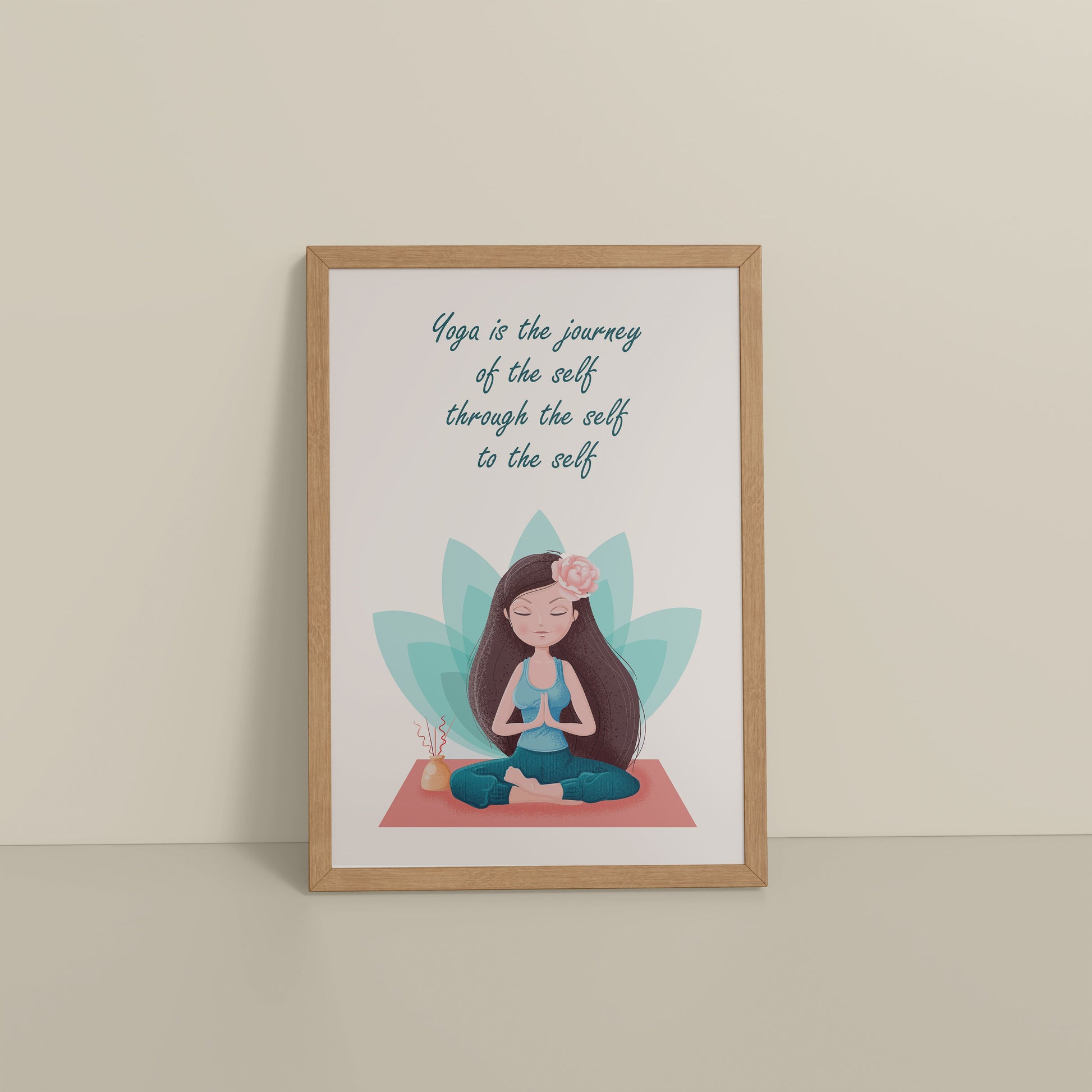 Floor View of The Inner Journey of Yoga – Wall Art Frame in Natrual Color Frame