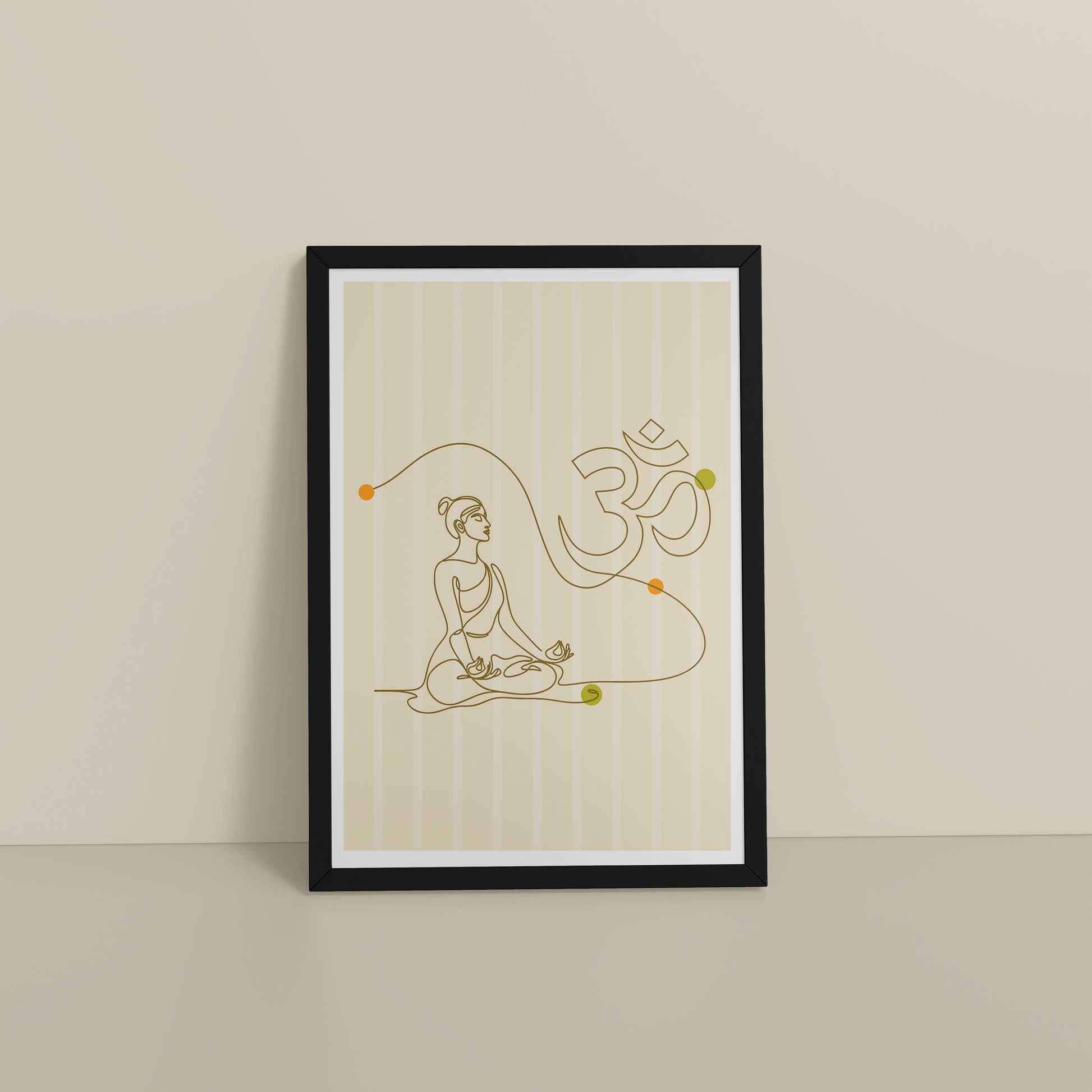 Floor View of Om Serenity – Meditative Line Art Wall Frame in Black Color Frame