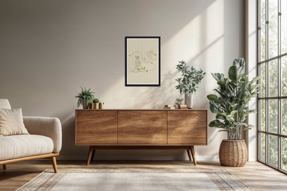 Living Room Cabinet Preview of Om Serenity – Meditative Line Art Wall Frame in Black Color Frame