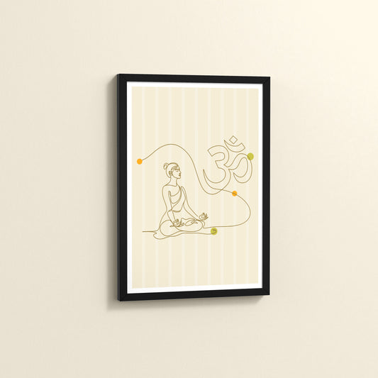 Side View of Om Serenity – Meditative Line Art Wall Frame in Black Color Frame