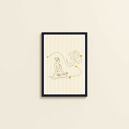 Wall View of Om Serenity – Meditative Line Art Wall Frame in Black Color Frame