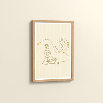 Side View of Om Serenity – Meditative Line Art Wall Frame in Natrual Color Frame