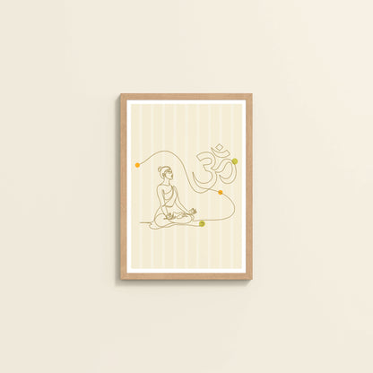 Wall View of Om Serenity – Meditative Line Art Wall Frame in Natrual Color Frame