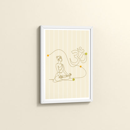 Side View of Om Serenity – Meditative Line Art Wall Frame in White Color Frame