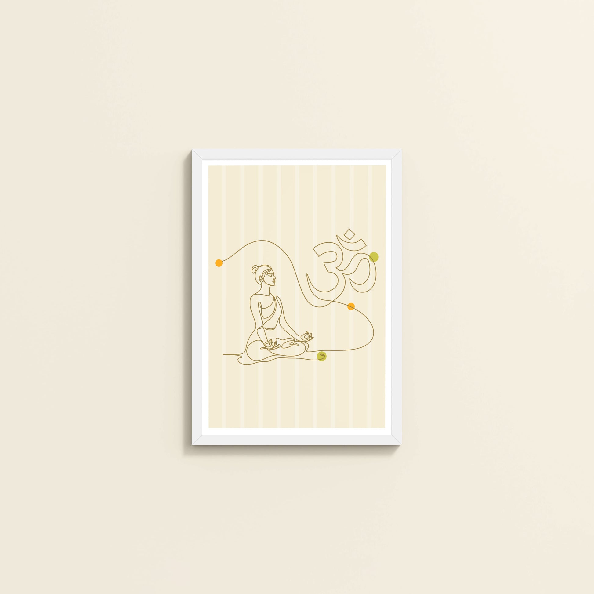 Wall View of Om Serenity – Meditative Line Art Wall Frame in White Color Frame