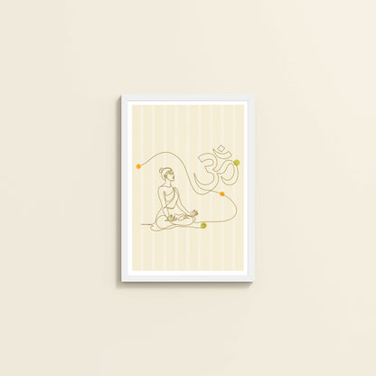 Wall View of Om Serenity – Meditative Line Art Wall Frame in White Color Frame