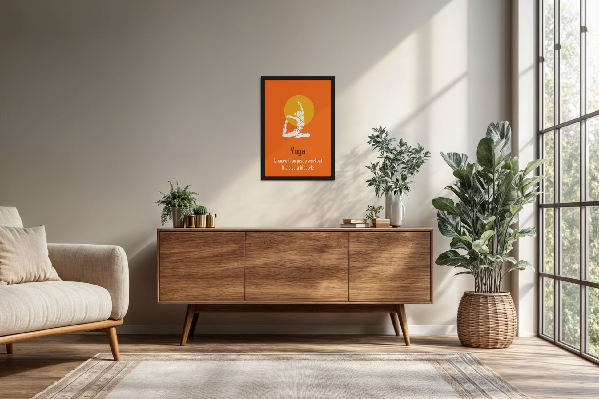 Living Room Cabinet Preview of Yoga as a Lifestyle Motivational Wall Art in Black Color Frame