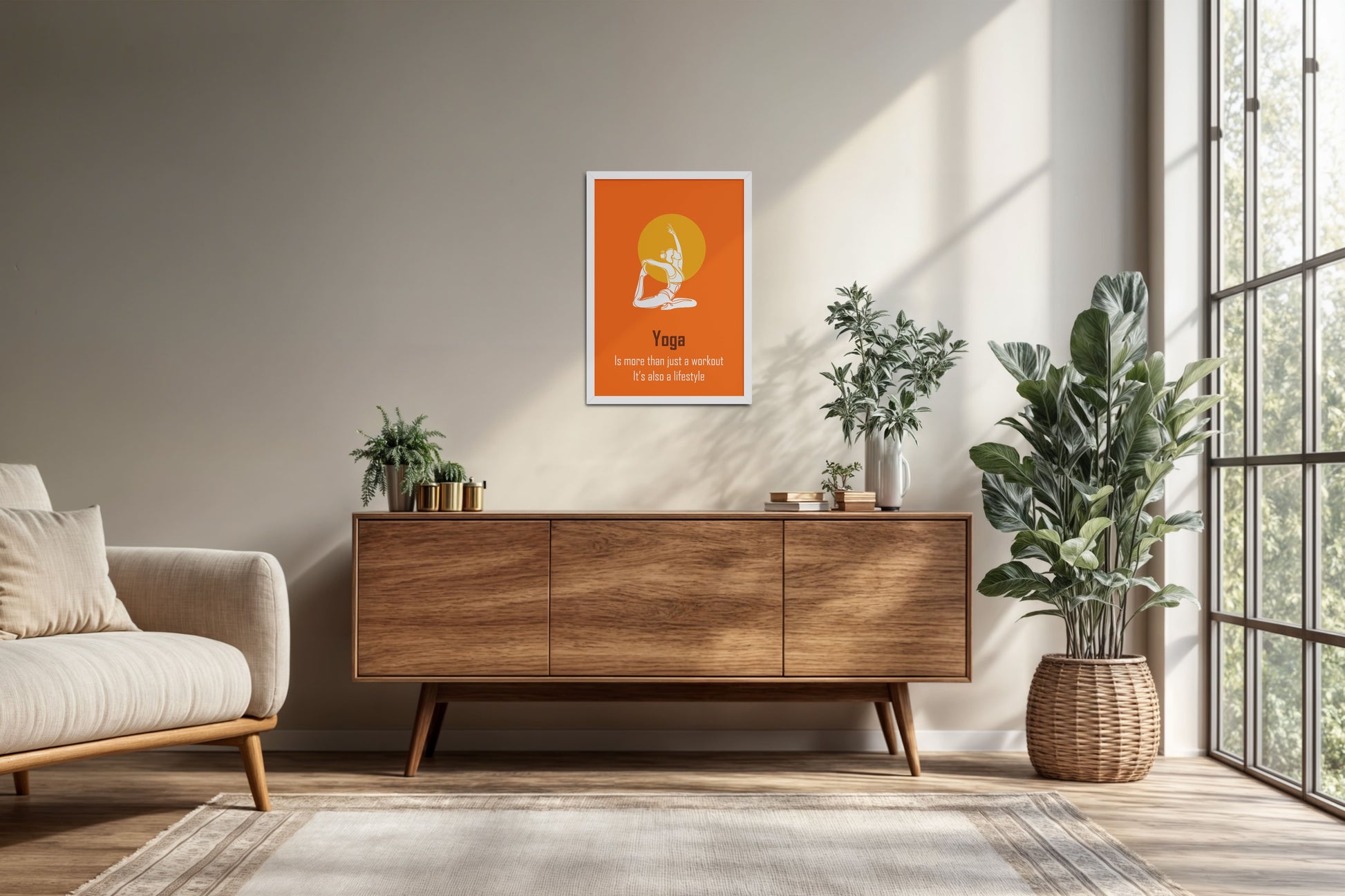 Living Room Cabinet Preview of Yoga as a Lifestyle Motivational Wall Art in White Color Frame