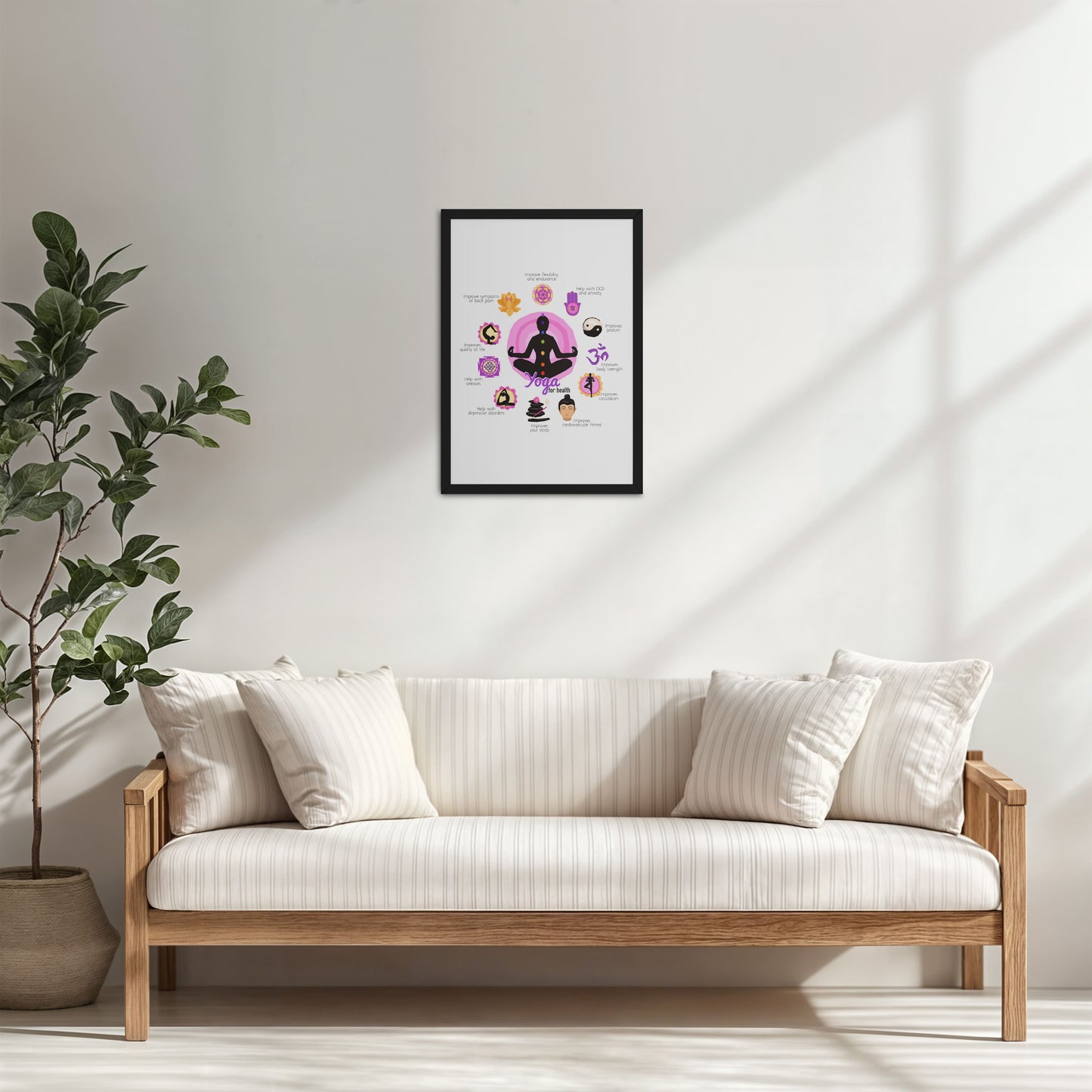 Living Room Cabinet Table Preview of Yoga for Health – Inspirational Wall Decor in Black Color Frame
