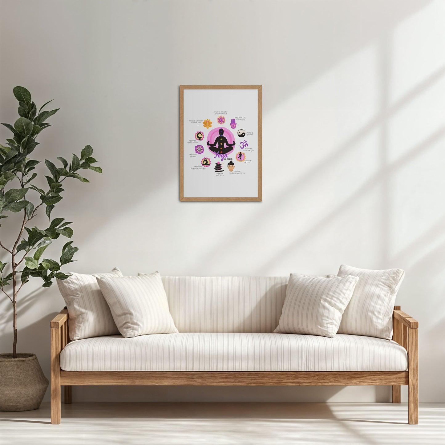 Living Room Cabinet Table Preview of Yoga for Health – Inspirational Wall Decor in Natrual Color Frame