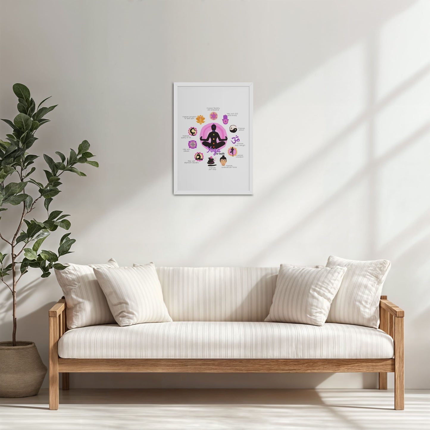 Living Room Cabinet Table Preview of Yoga for Health – Inspirational Wall Decor in White Color Frame