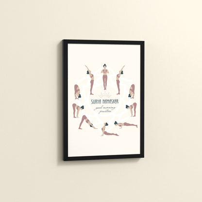 Side View of Surya Namaskar – Yoga Sequence Wall Art Frame in Black Color Frame