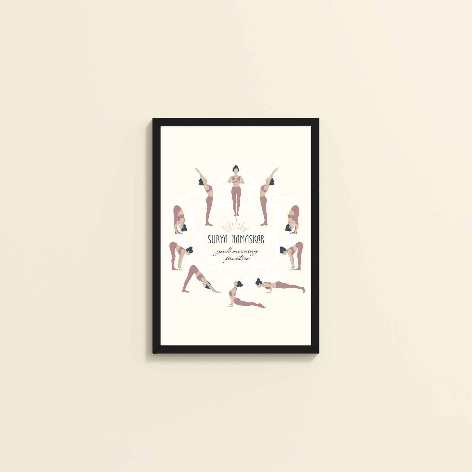 Wall View of Surya Namaskar – Yoga Sequence Wall Art Frame in Black Color Frame