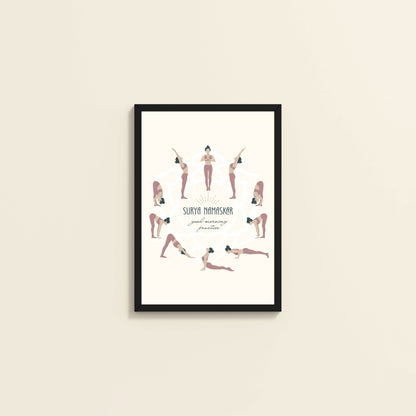 Wall View of Surya Namaskar – Yoga Sequence Wall Art Frame in Black Color Frame
